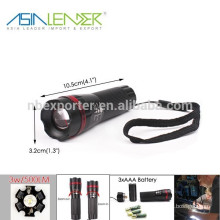 3 Work Modes 100% Bright 50% Bright and Flashing Aluminum 3AAA Battery Zoom 3W LED Flashlight Parts Cree LED Flashlight